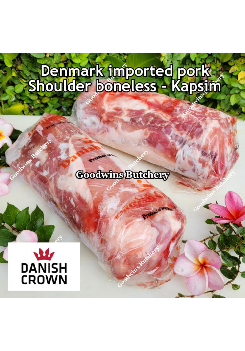 Pork Collar Boston-Butt Kapsim SHOULDER BONELESS SKIN OFF frozen Denmark DANISH CROWN whole cuts 2.5-2.8 kg/pc +/- length 12" 30cm (price/kg)